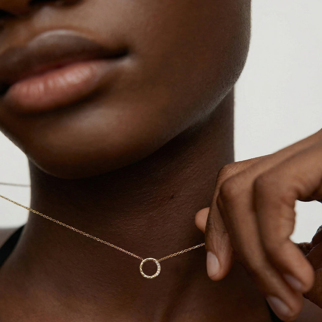 Textured Open Circle Sterling Silver Necklace