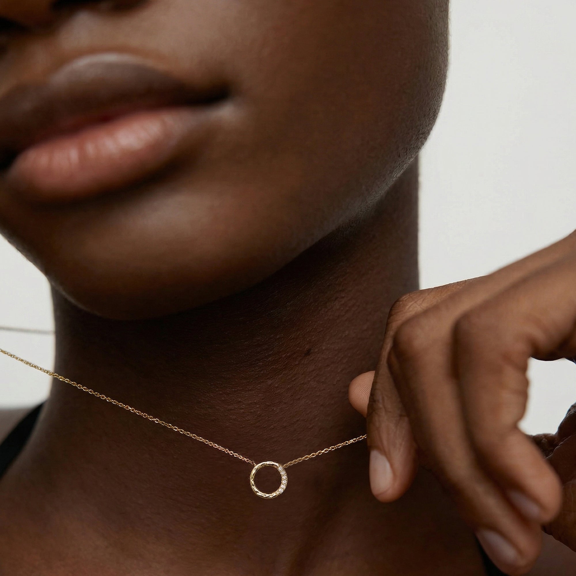 Textured Open Circle Sterling Silver Necklace