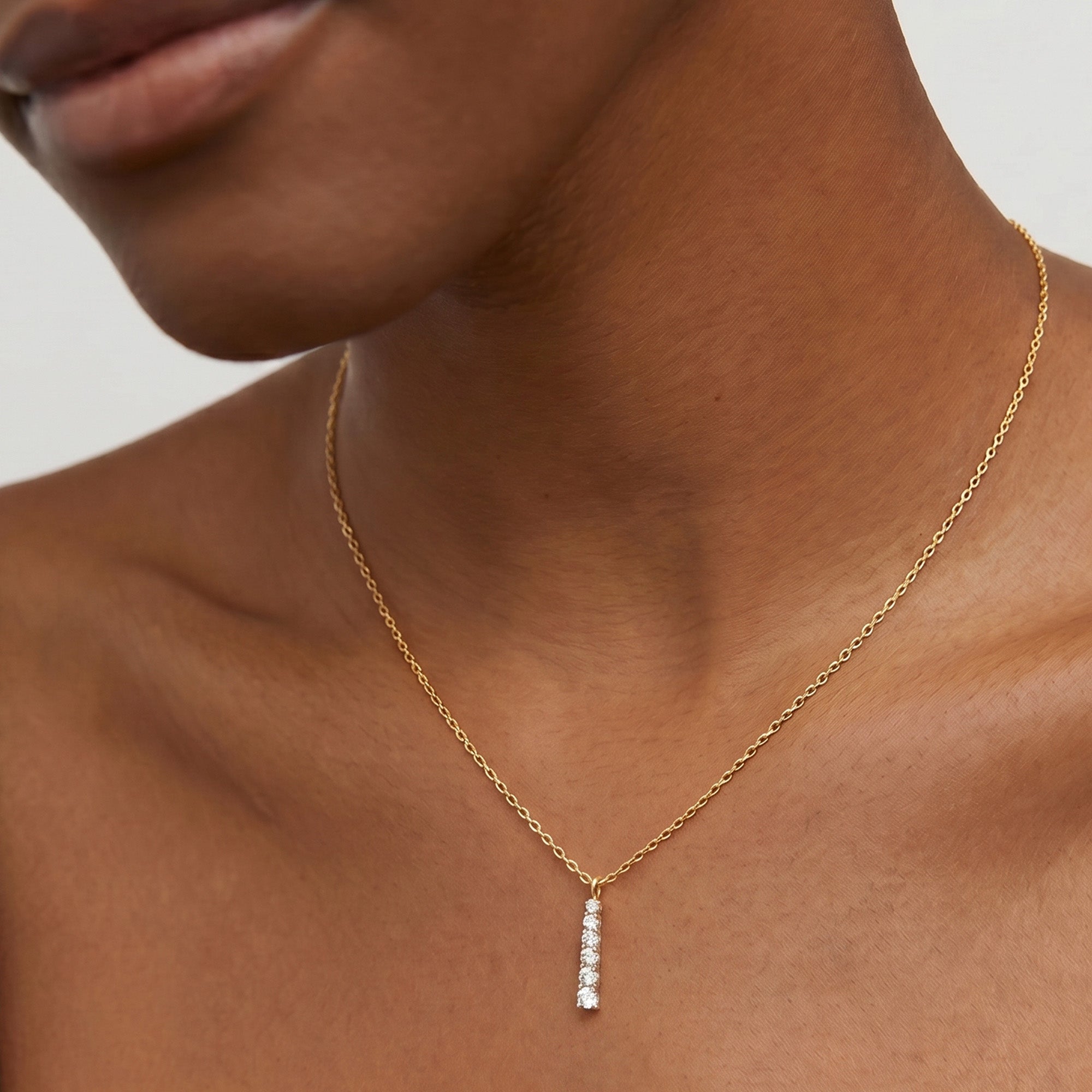 Gold-Plated Graduated Stone Bar Necklace
