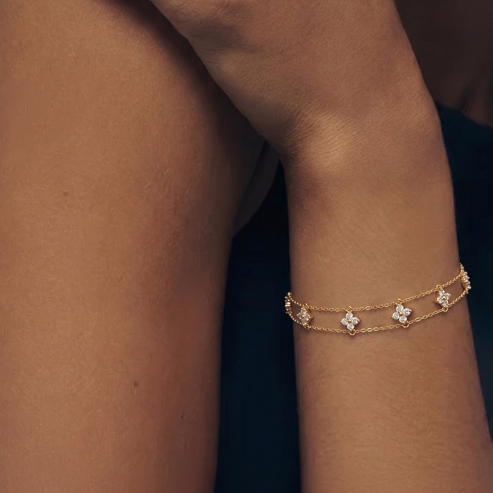 Gold-Tone Sterling Silver Floral Double Bracelet