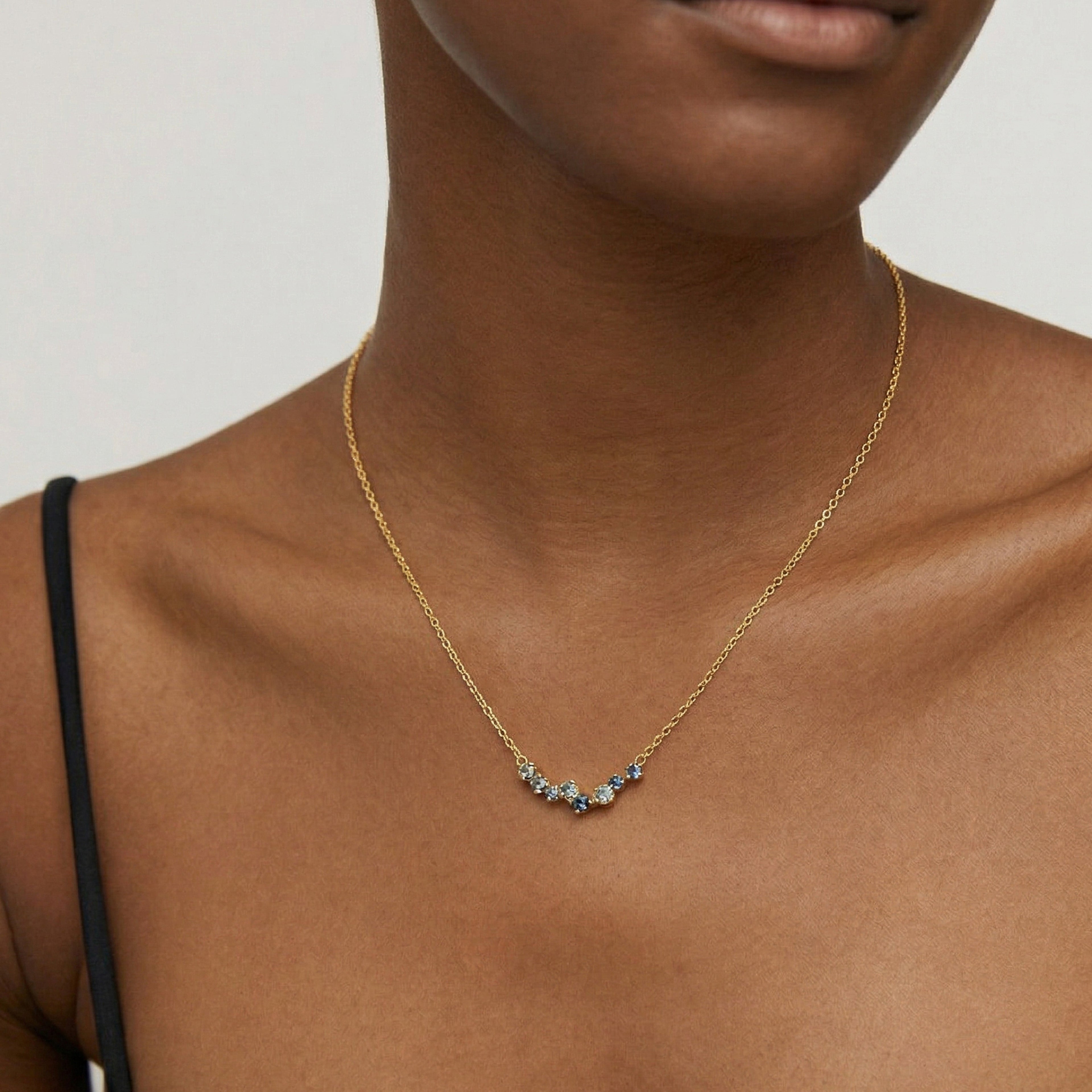 Gold-Plated S925 Blue Stone Curve Necklace
