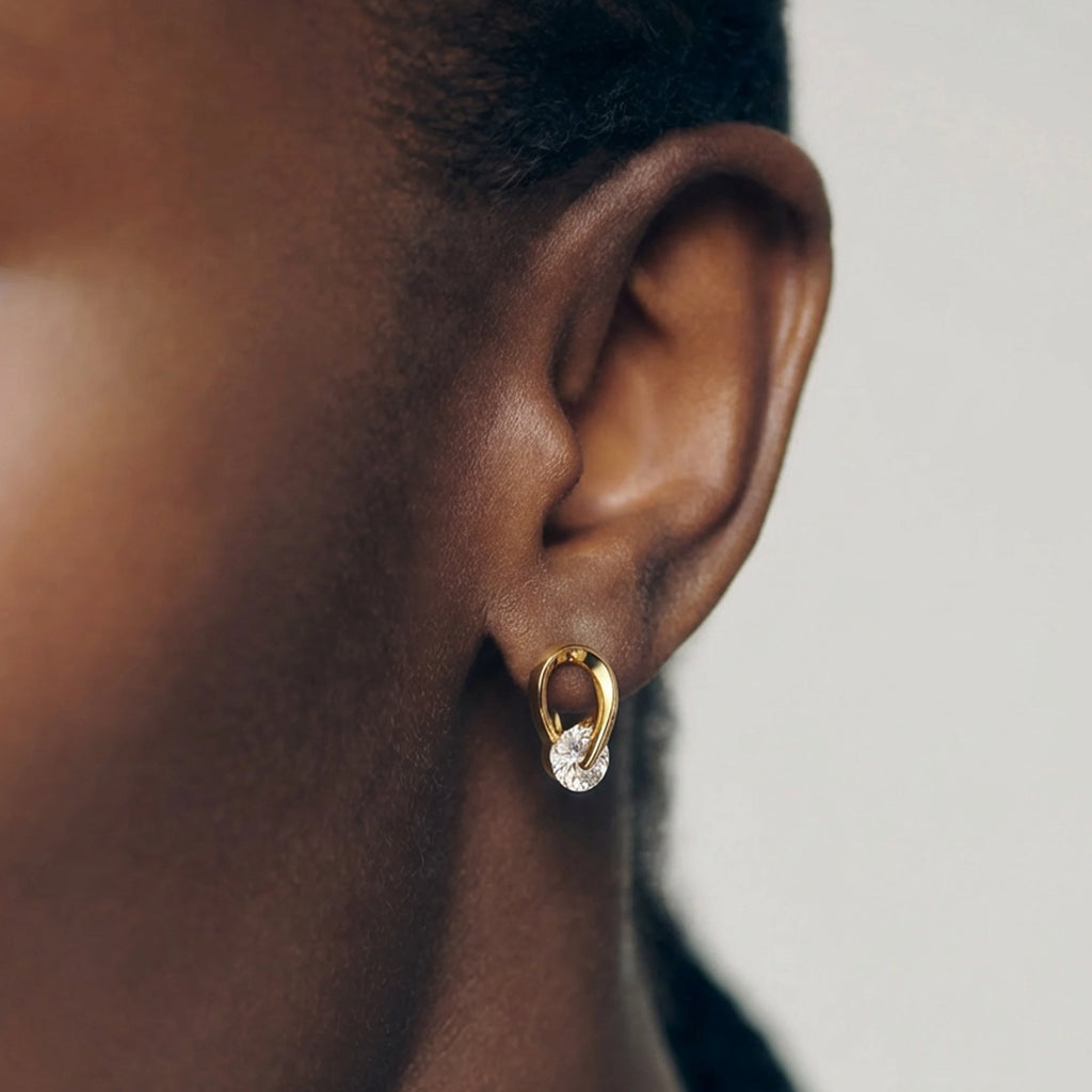 18K Gold-Plated Sterling Silver Loop Stone Studs