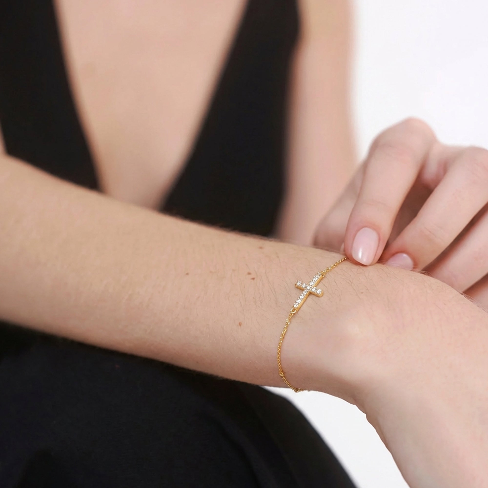 18K Gold-Plated Sterling Silver Cross Bracelet
