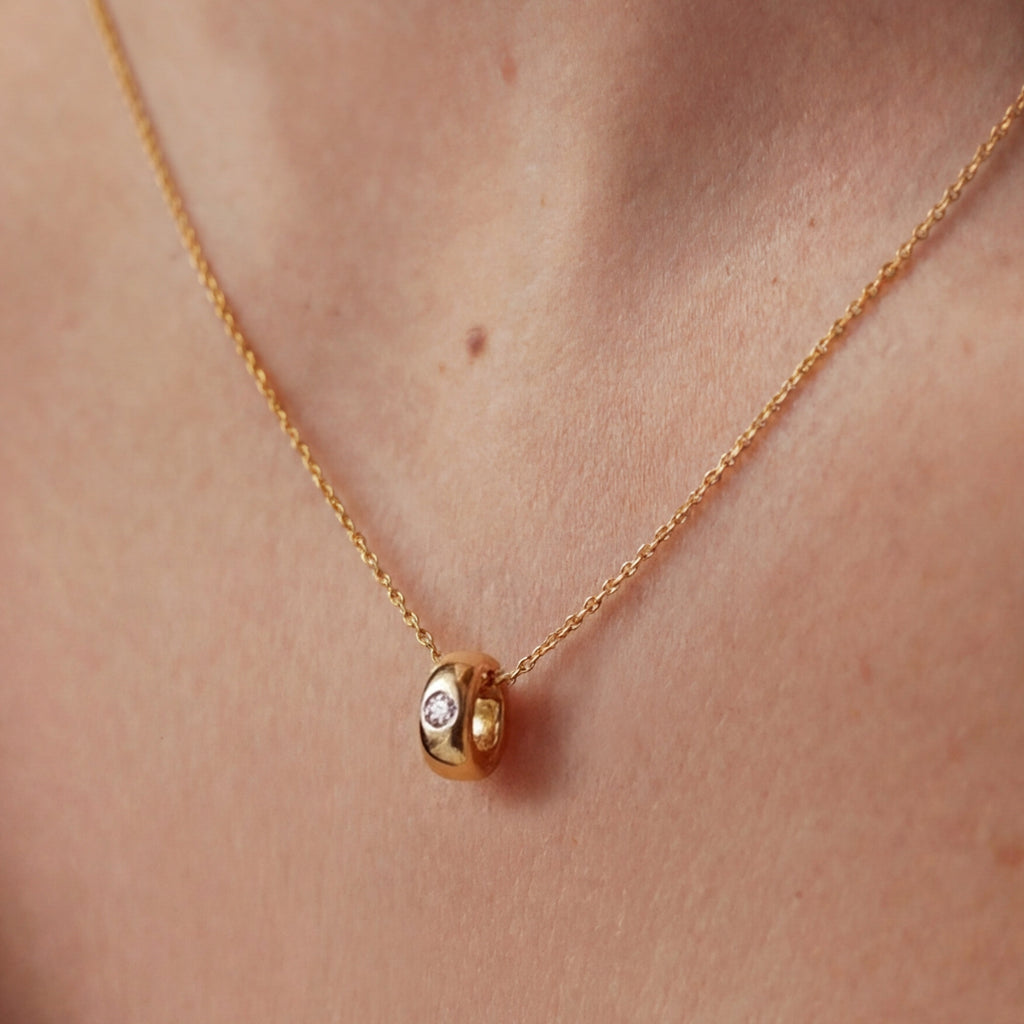 Single Stone Bead Sterling Silver Necklace