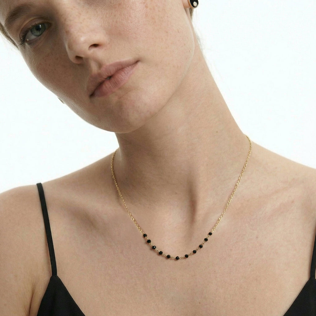 Black Faceted Bead Gold-Plated Necklace