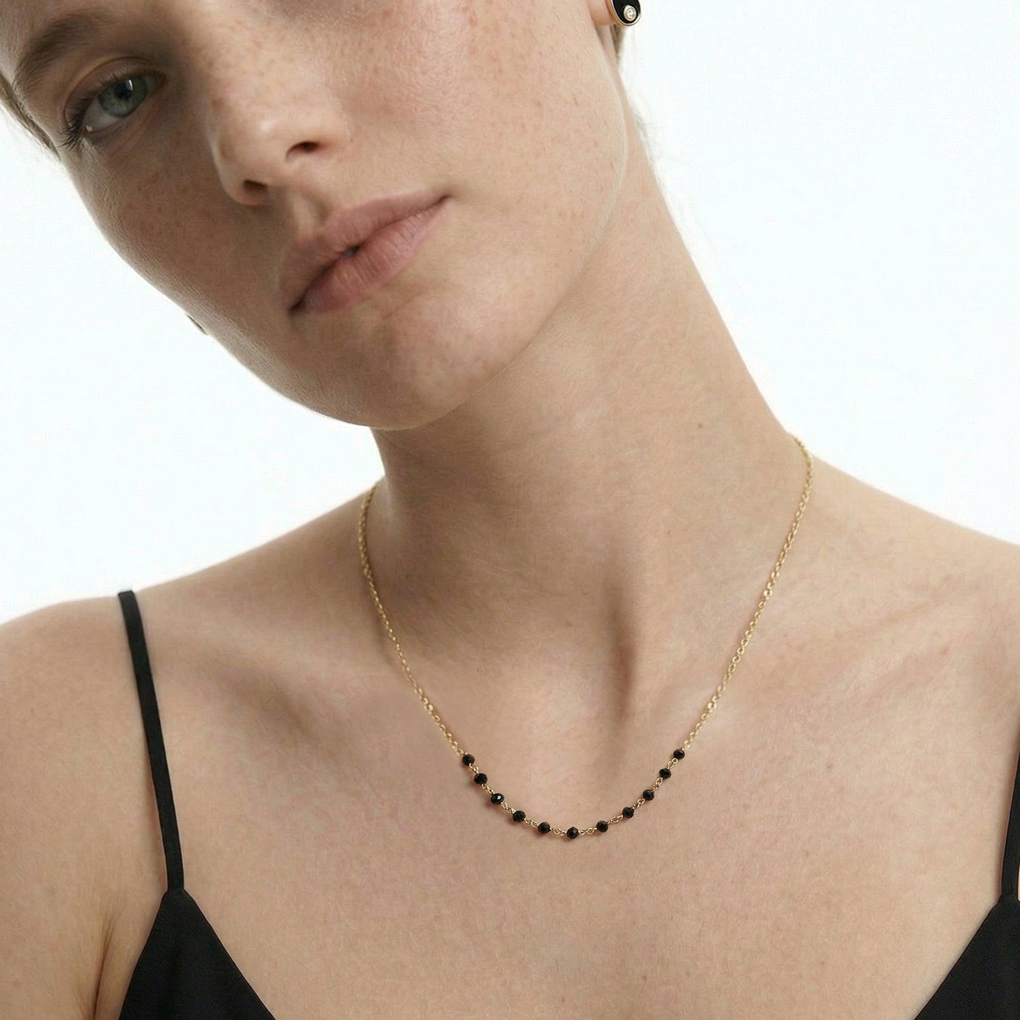 Black Faceted Bead Gold-Plated Necklace