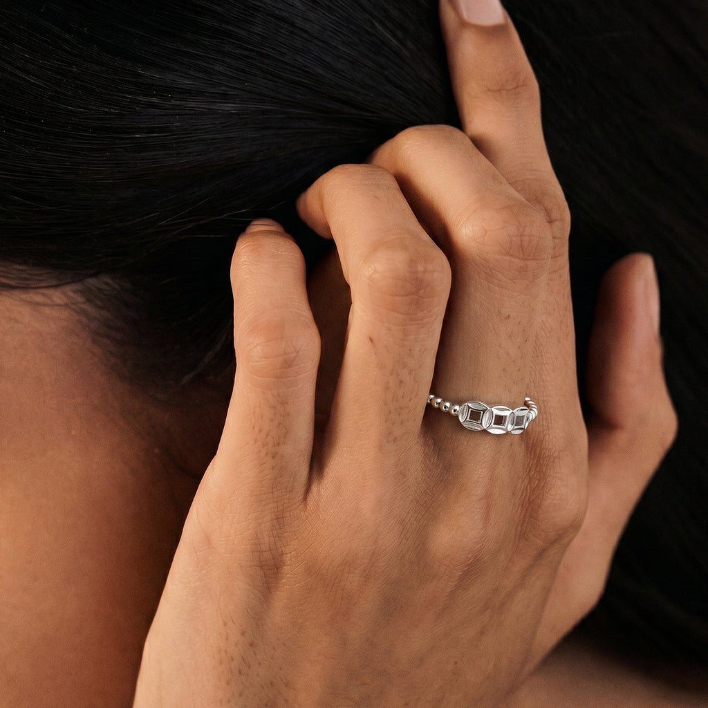S925 Silver Geometric Open Band Ring