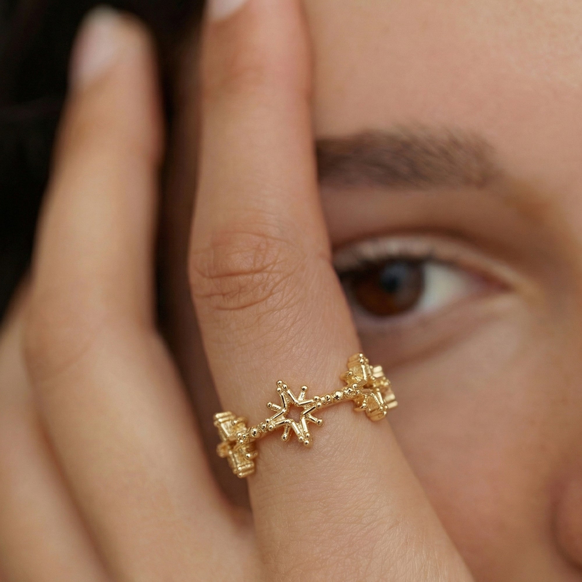 Celestial Motif Gold-Plated S925 Adjustable Ring
