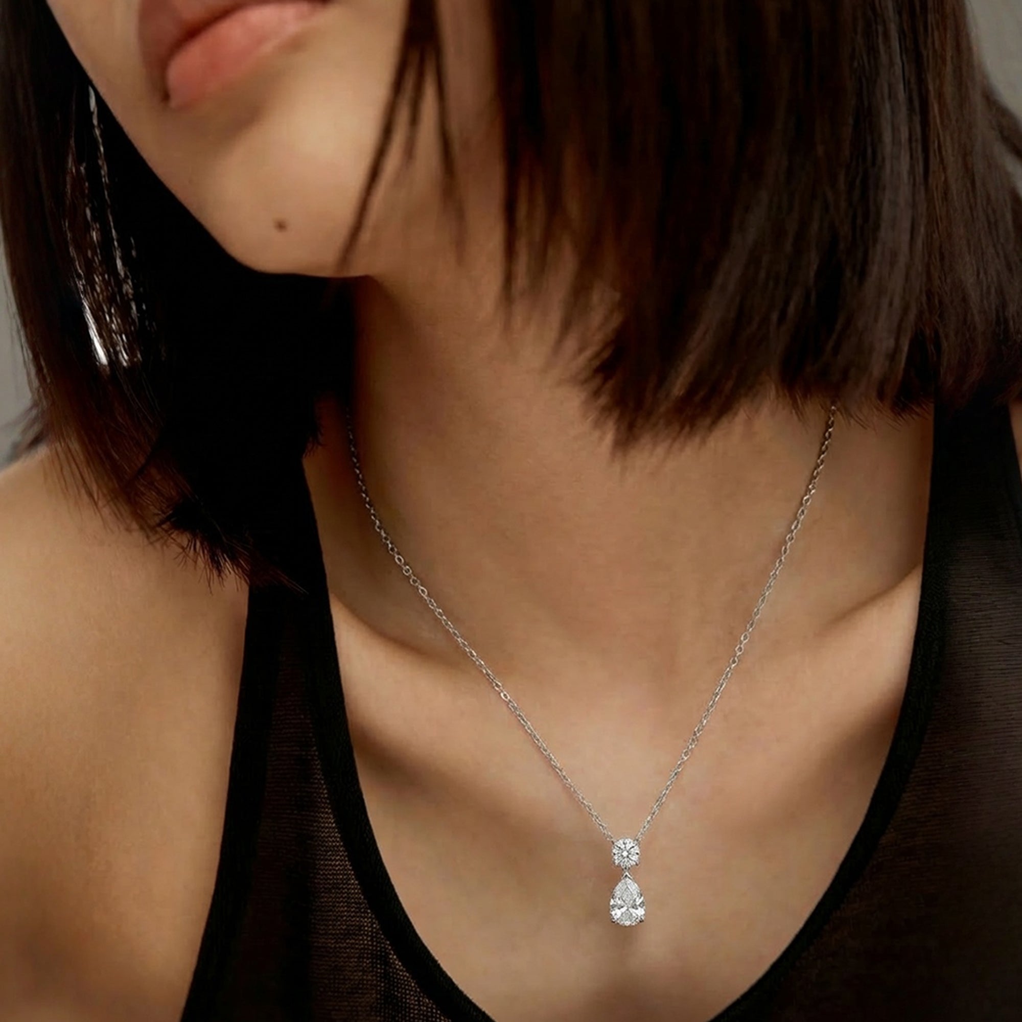 S925 Silver Round & Pear Necklace