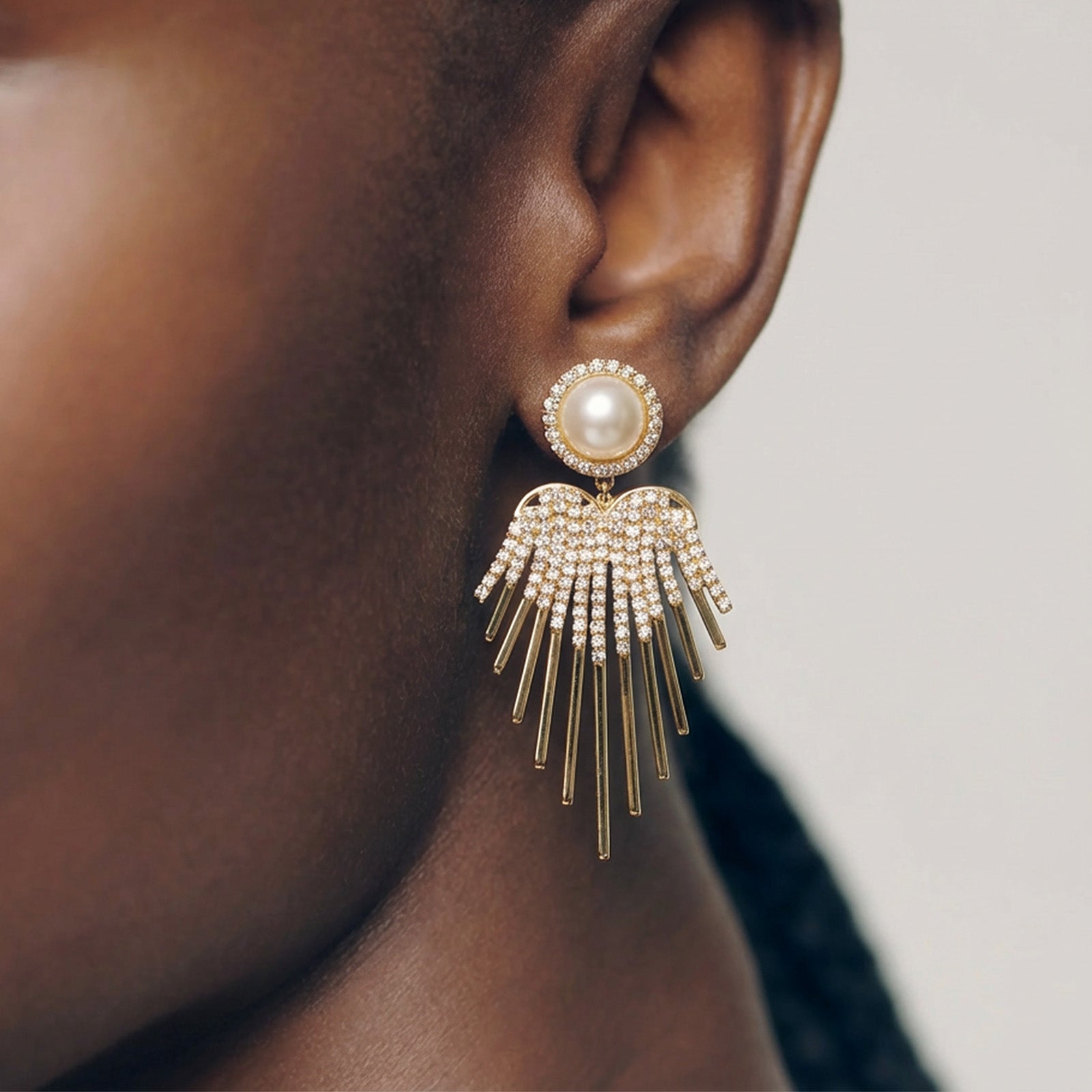 Pearlescent Zircon Wing Fringe Drop Earrings