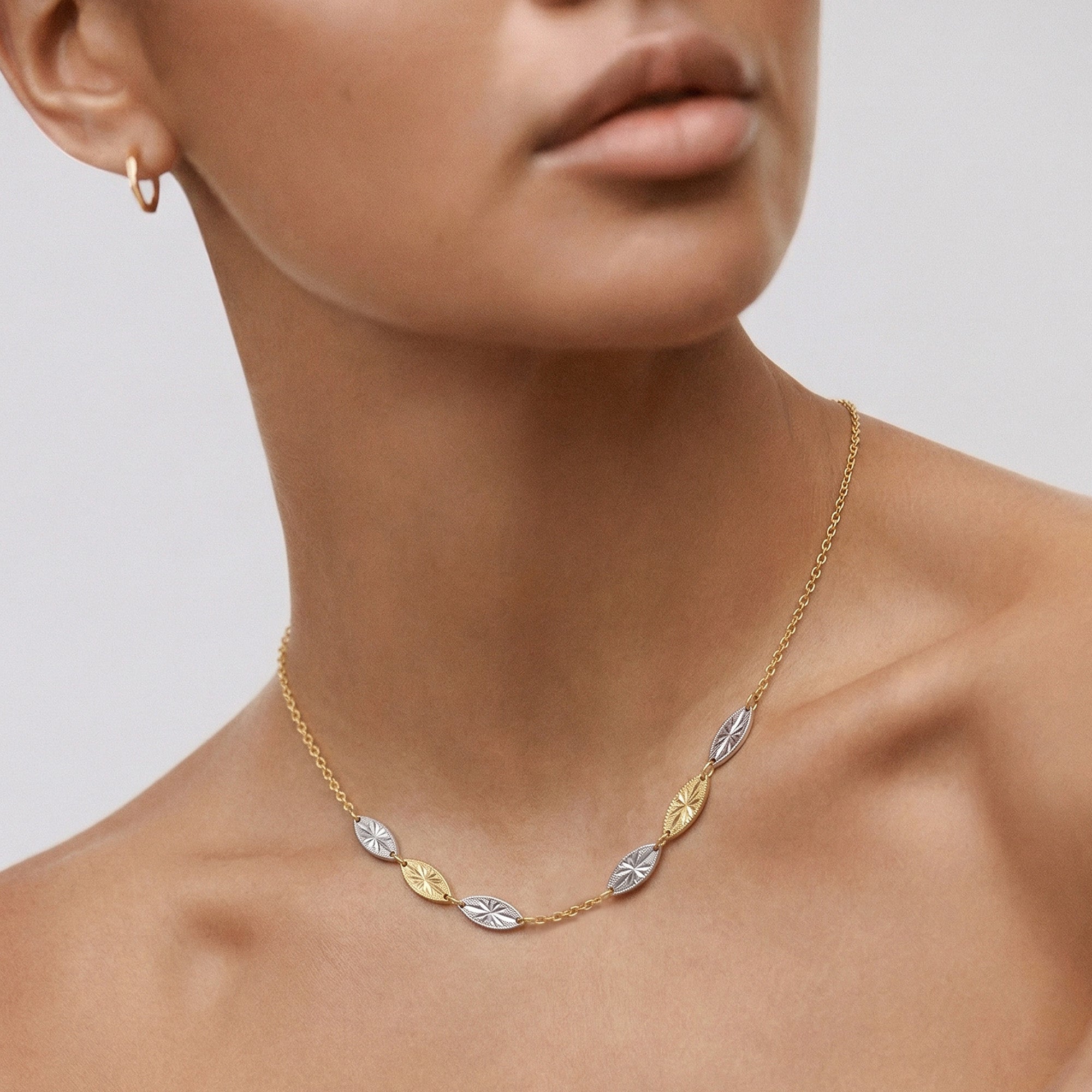 Two-Tone Filigree Leaf Station Necklace