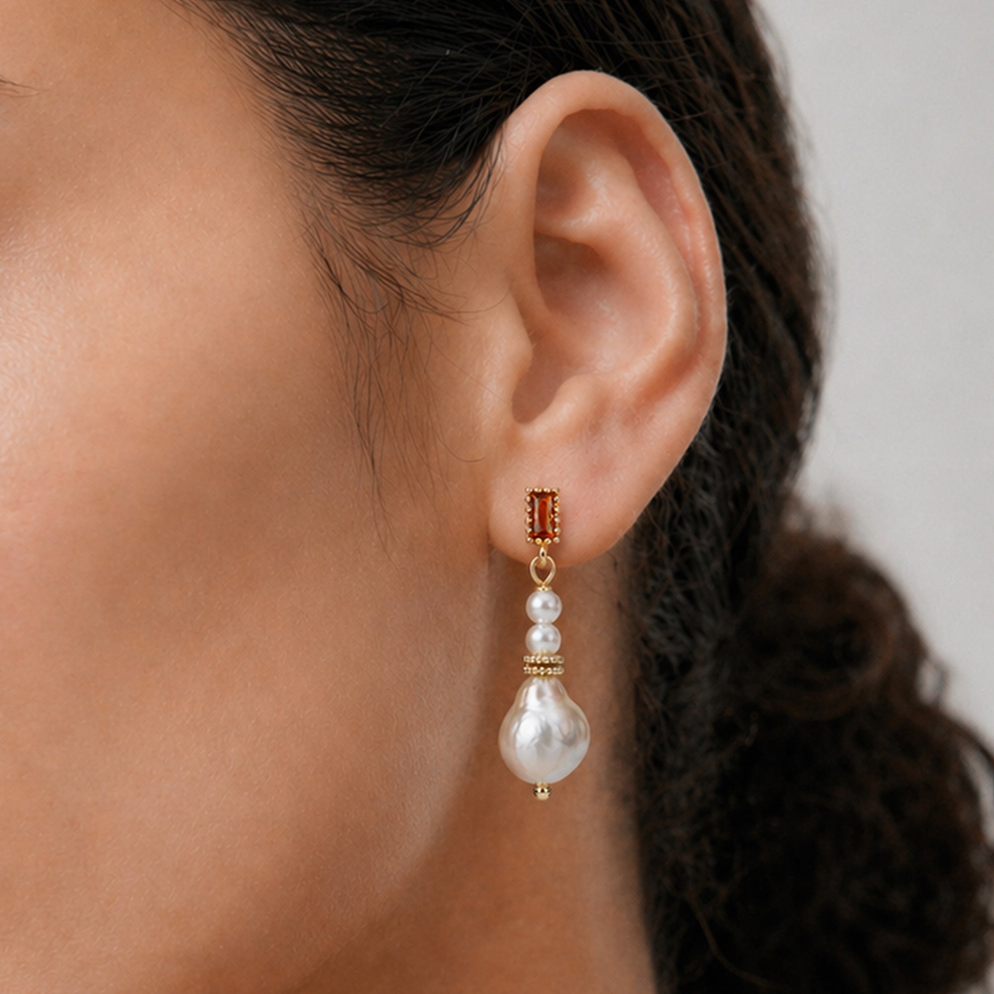 Champagne Pearl Drop Stud Earrings