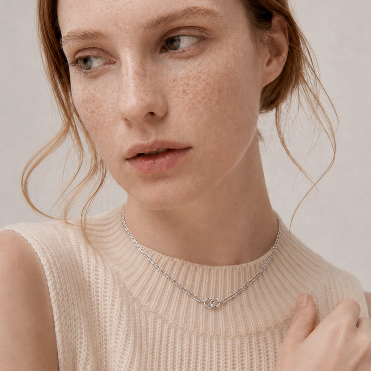 S925 Silver Interlocking Ring Necklace
