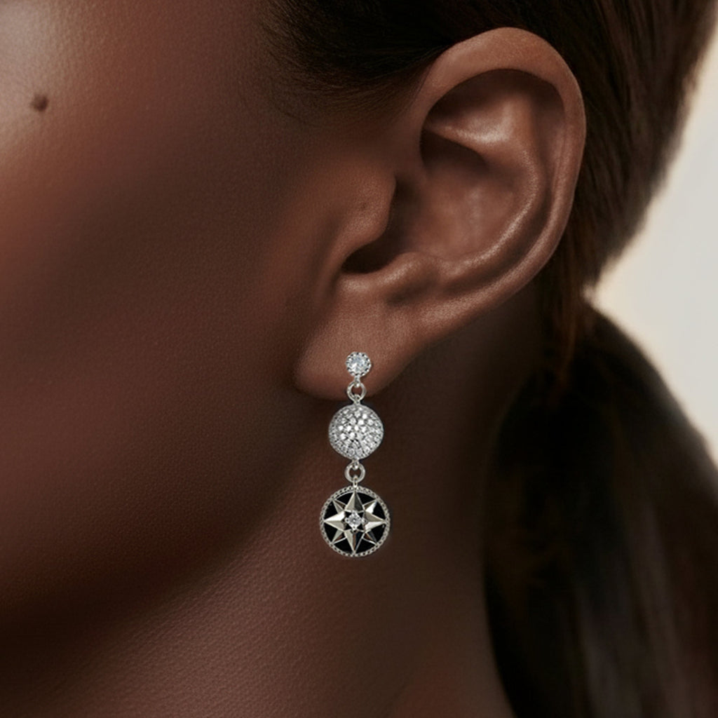 Silver-Tone Star Medallion Drop Earrings