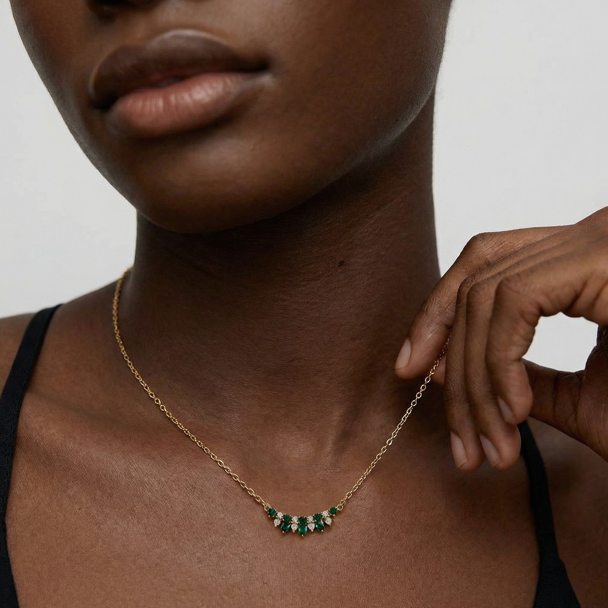 Green Stone Cluster Sterling Silver Necklace