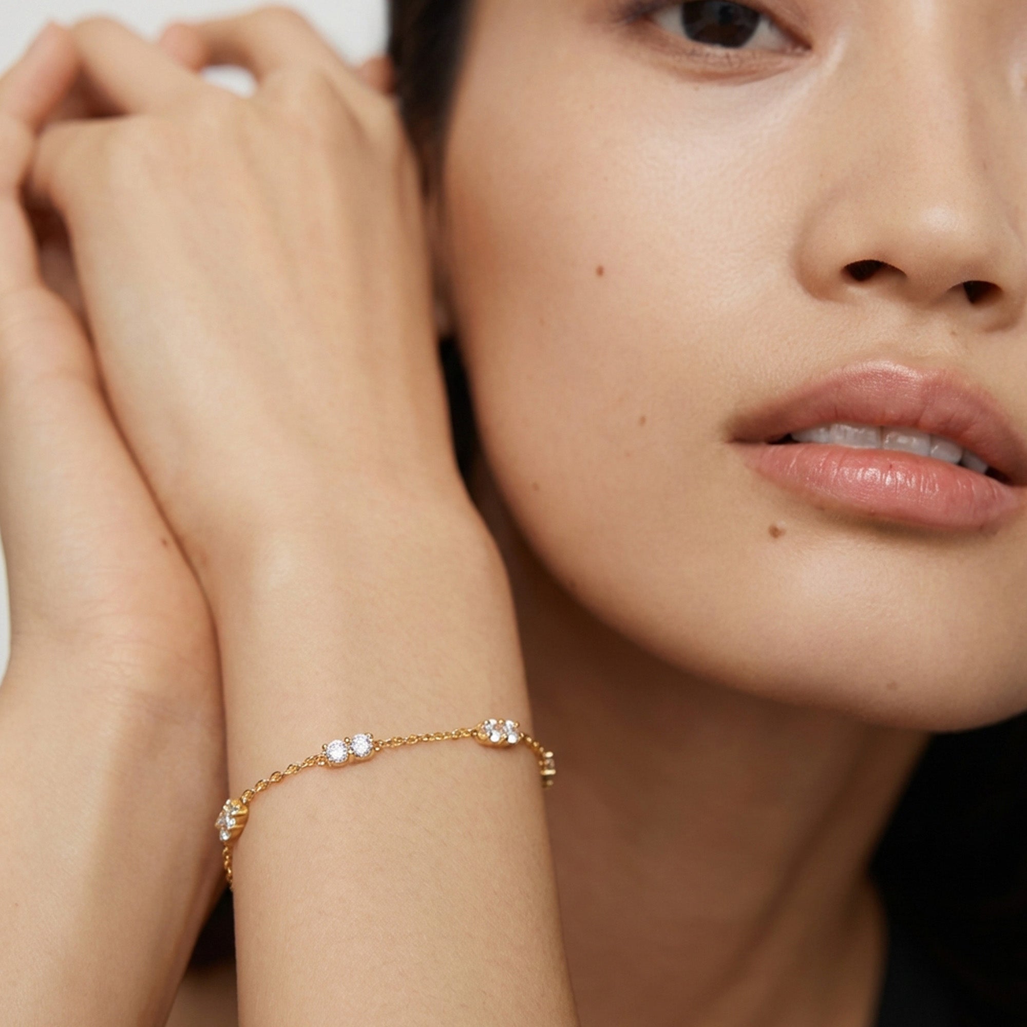 Gold-Tone Sterling Silver Twin CZ Station Bracelet