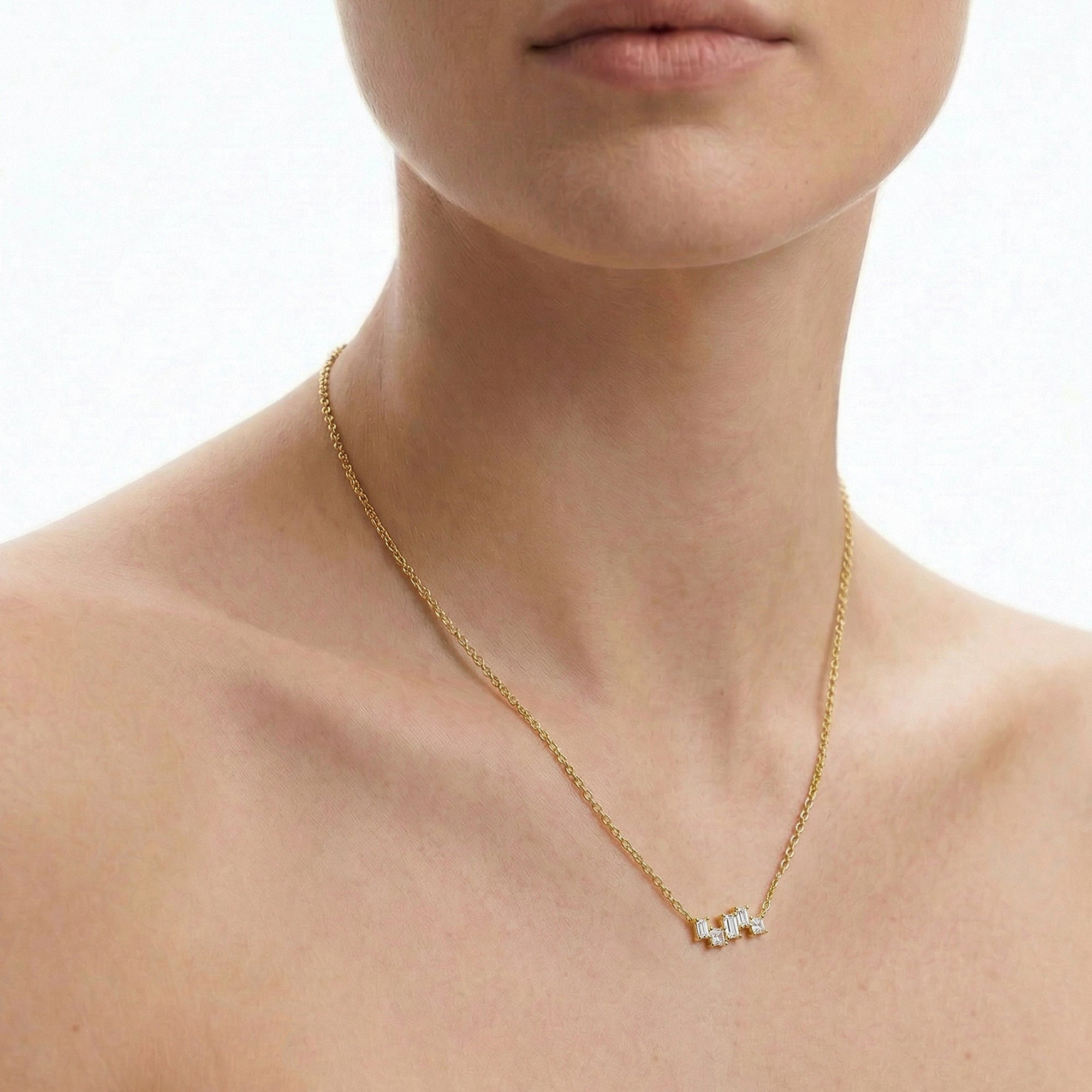 Gold-Plated S925 Geometric Clear Stone Necklace