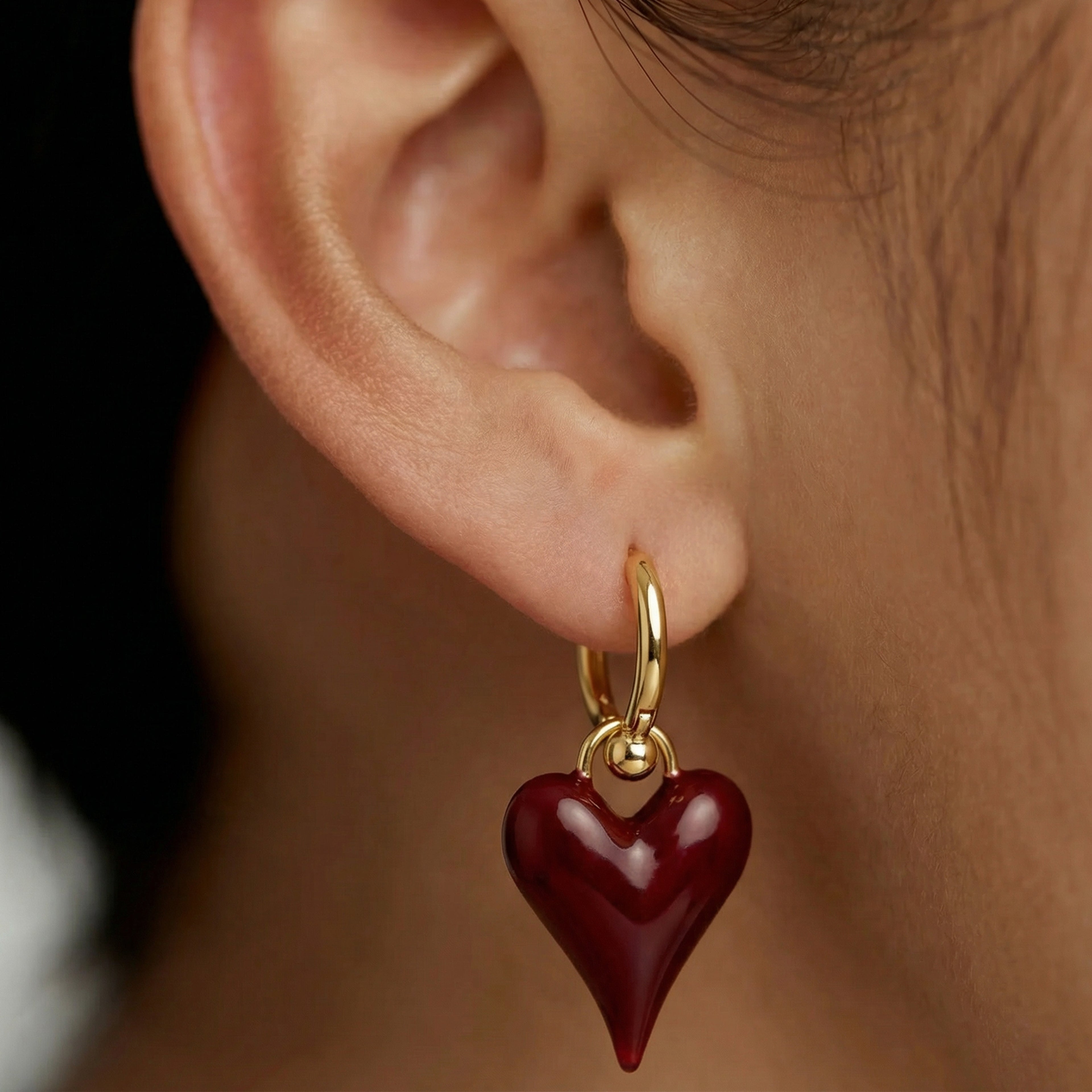 Gold-Tone Glossy Heart Drop Hoop Earrings