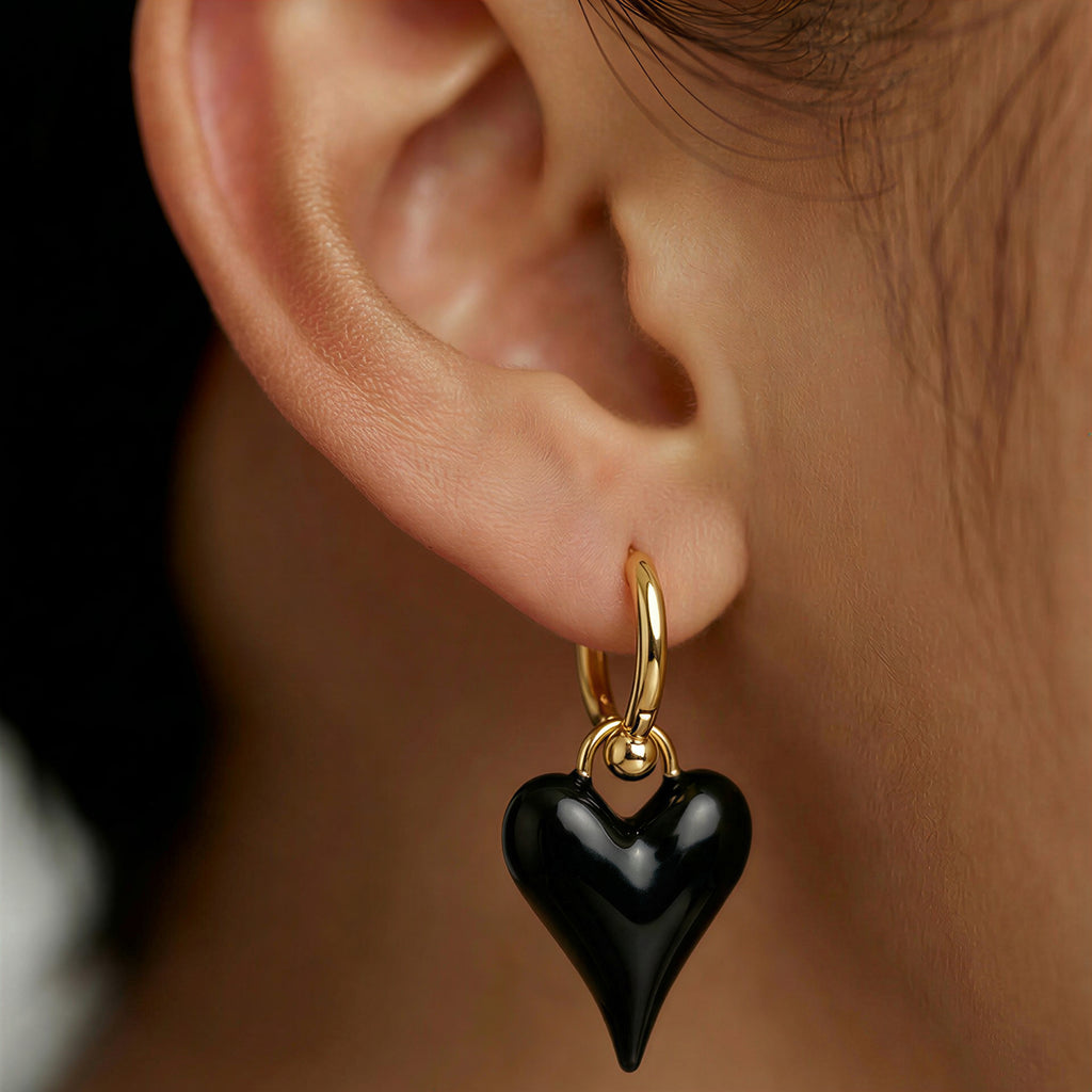 Gold-Tone Glossy Heart Drop Hoop Earrings