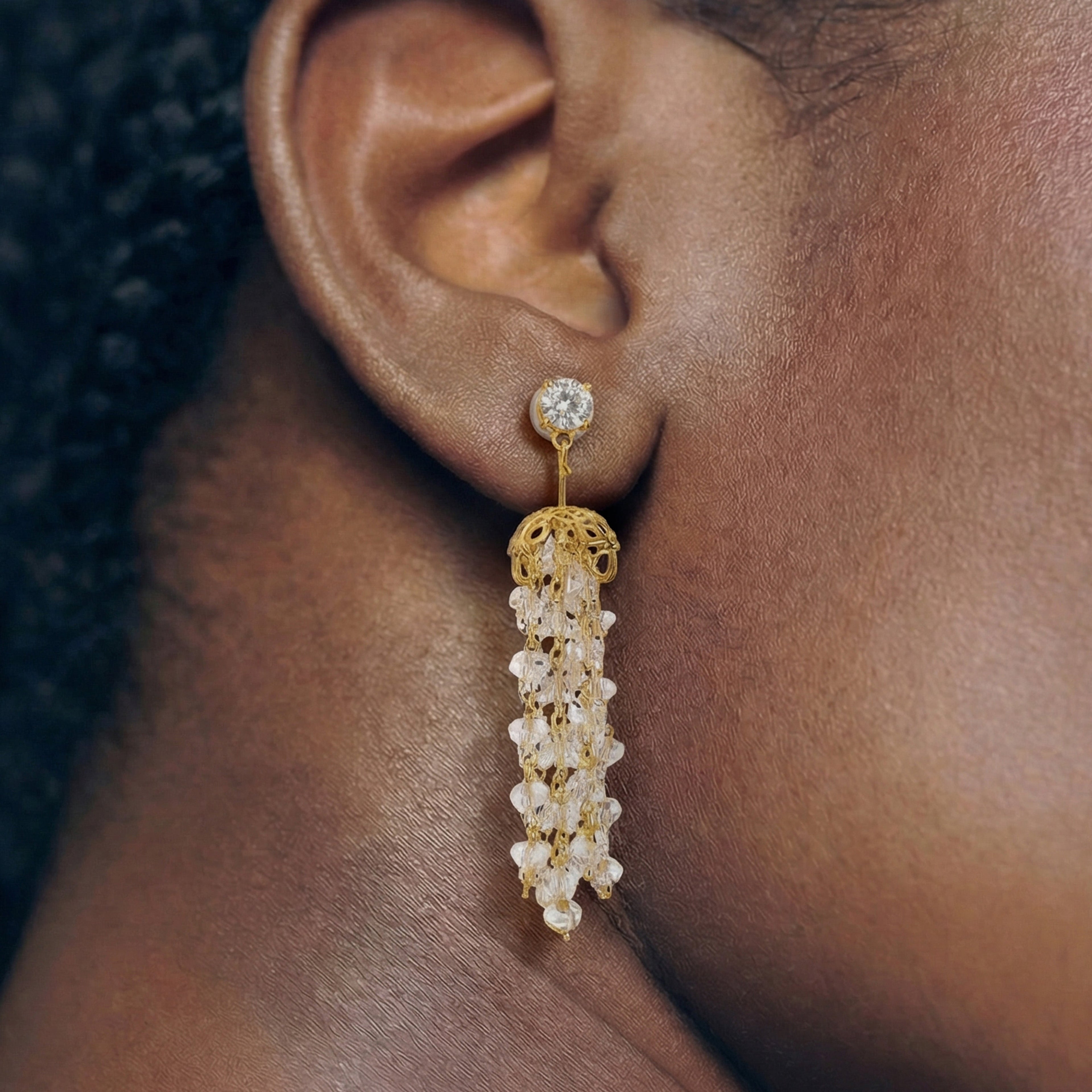 Zircon Cluster Tassel Drop Earrings