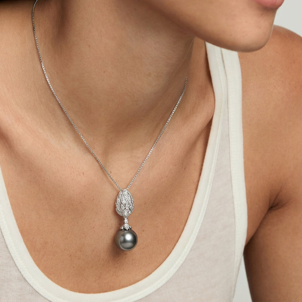 Silver-Tone Sculptural Grey Drop Necklace