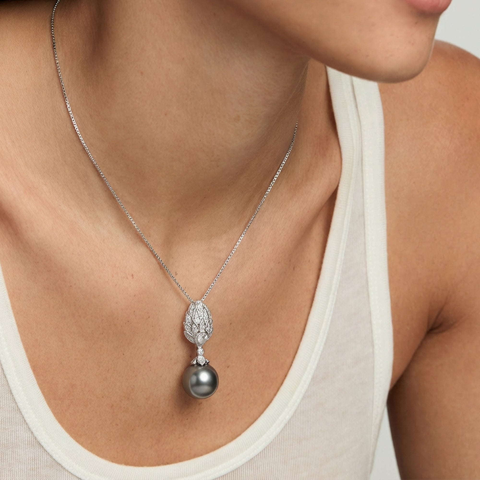 Silver-Tone Sculptural Grey Drop Necklace