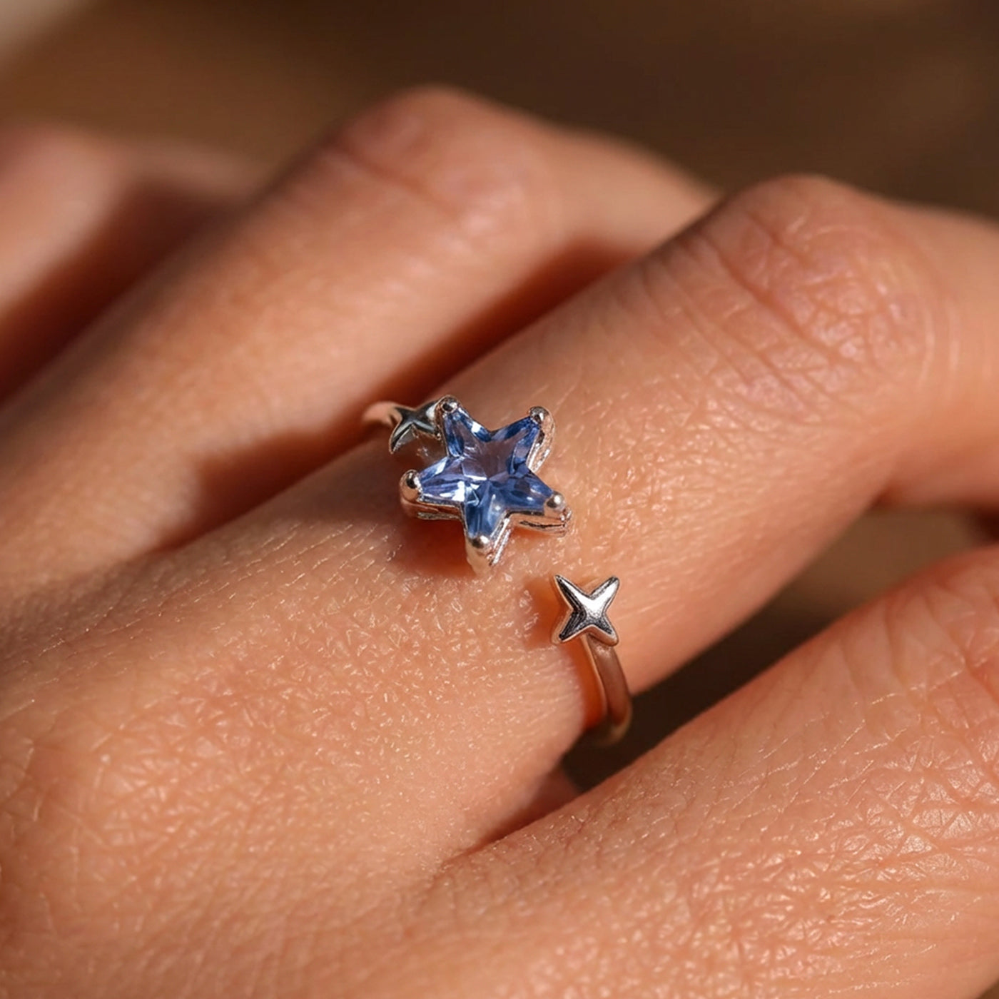 S925 Silver Blue Zircon Star Adjustable Ring