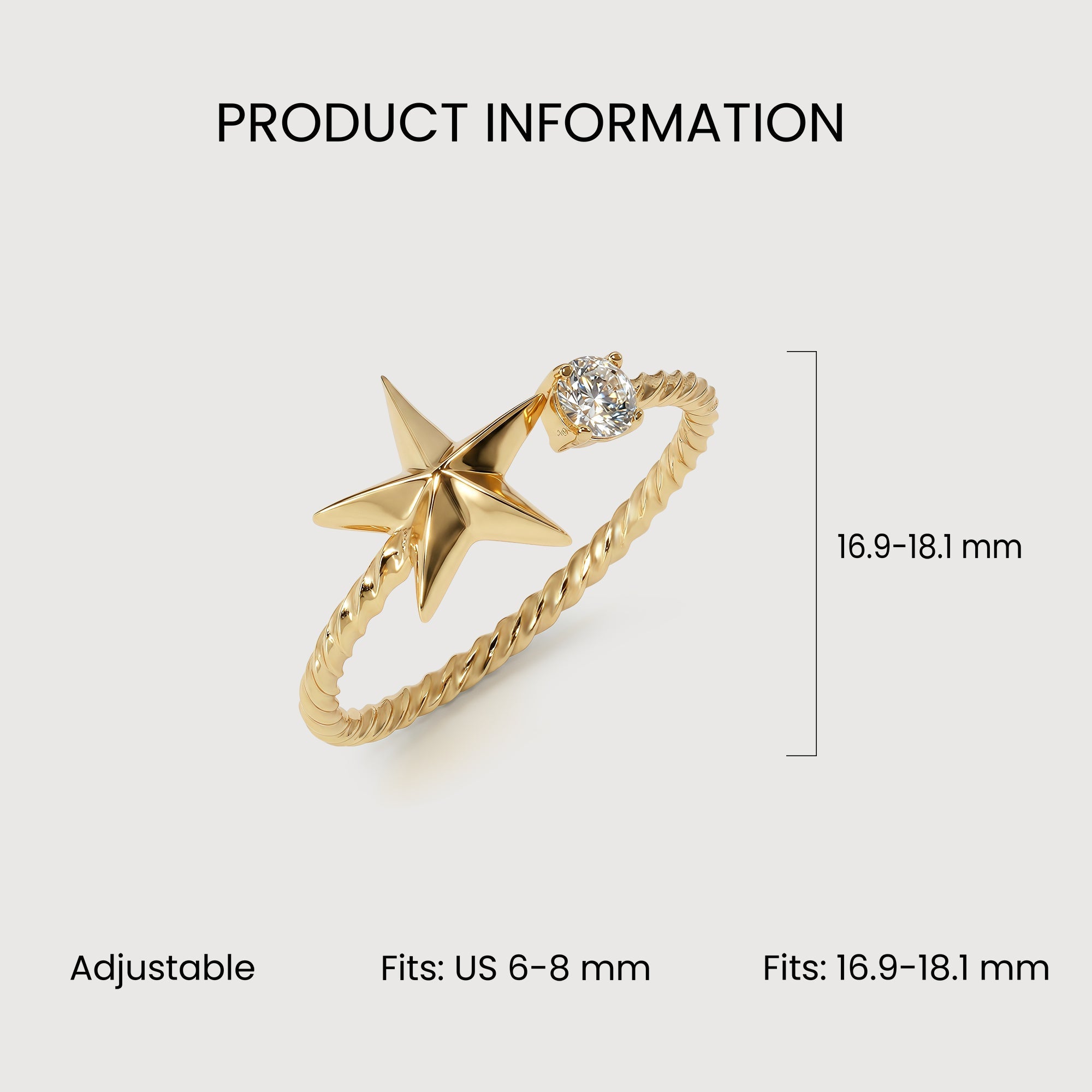 18K Gold-Plated S925 Star Zircon Open Ring