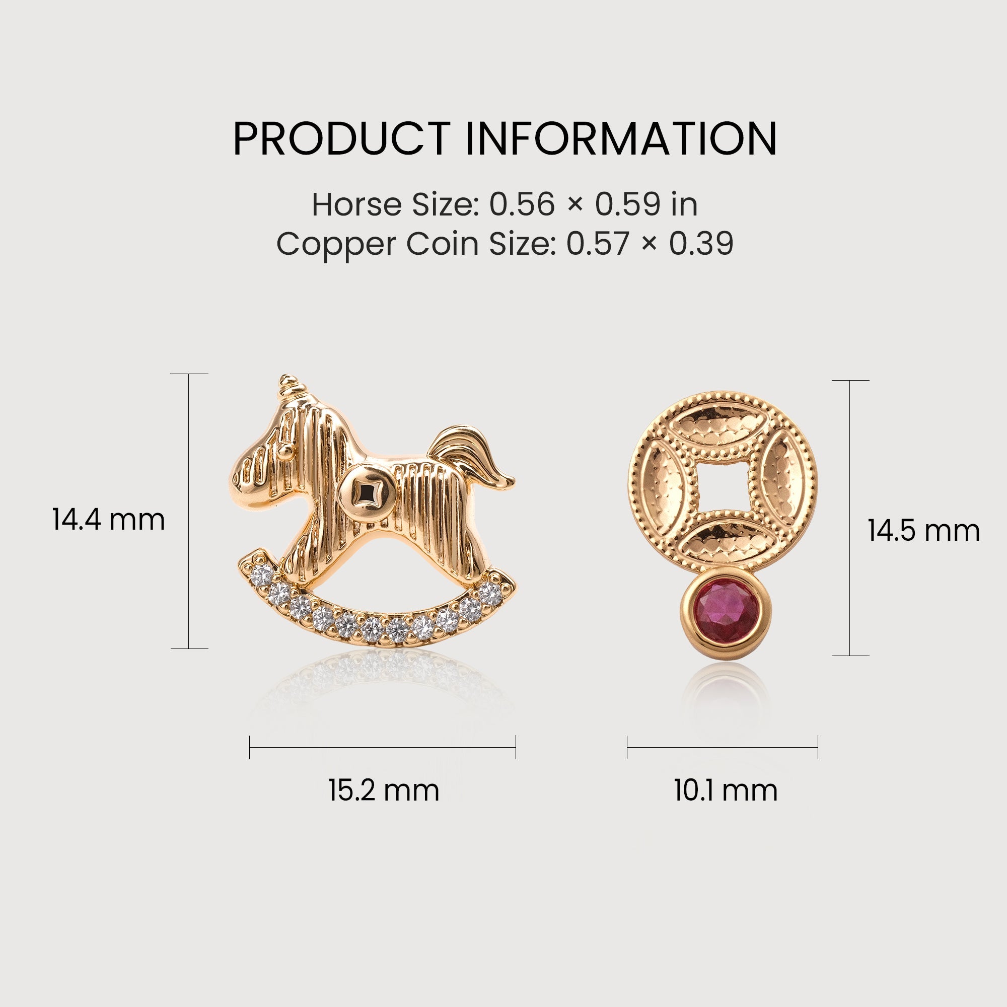 Asymmetric Rocking Horse Coin Stud Earrings