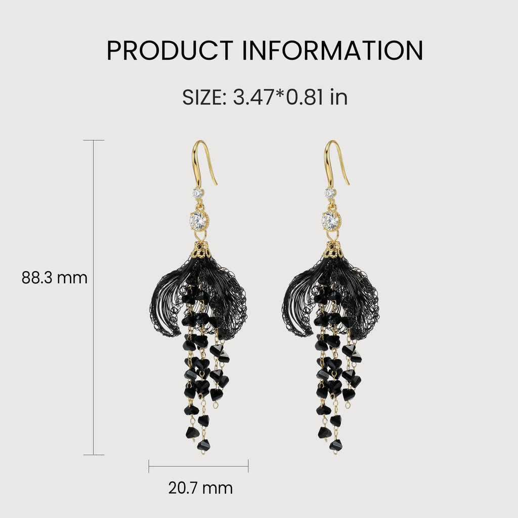 Black Tassel Zircon Fishhook Drop Earrings