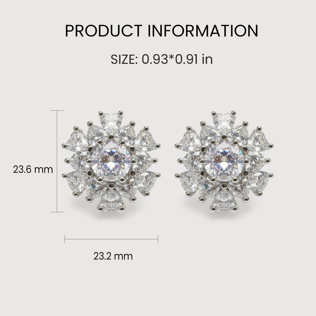 Silver-Tone Floral Cluster Zircon Stud Earrings