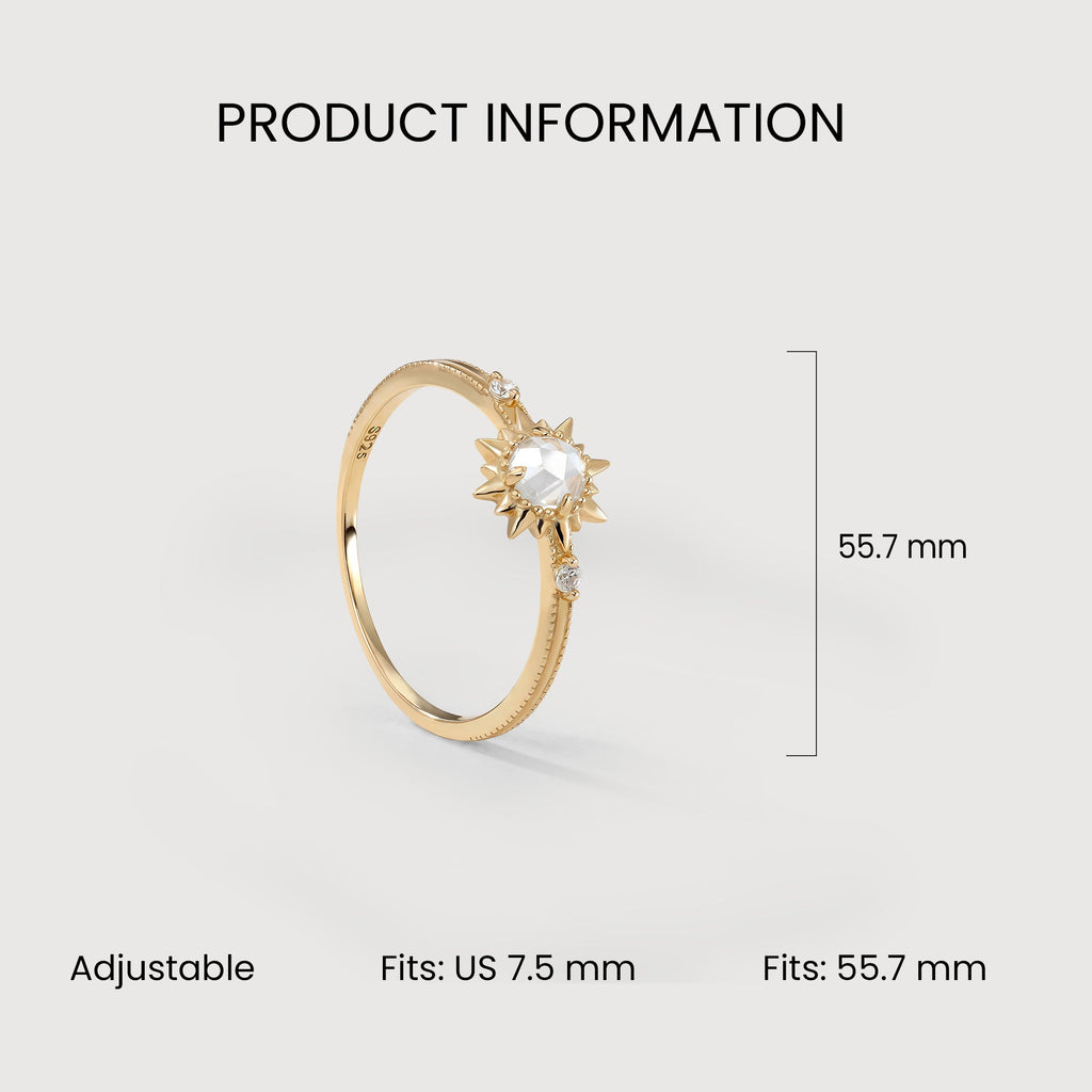 White Crystal Sunburst Gold-Plated S925 Ring