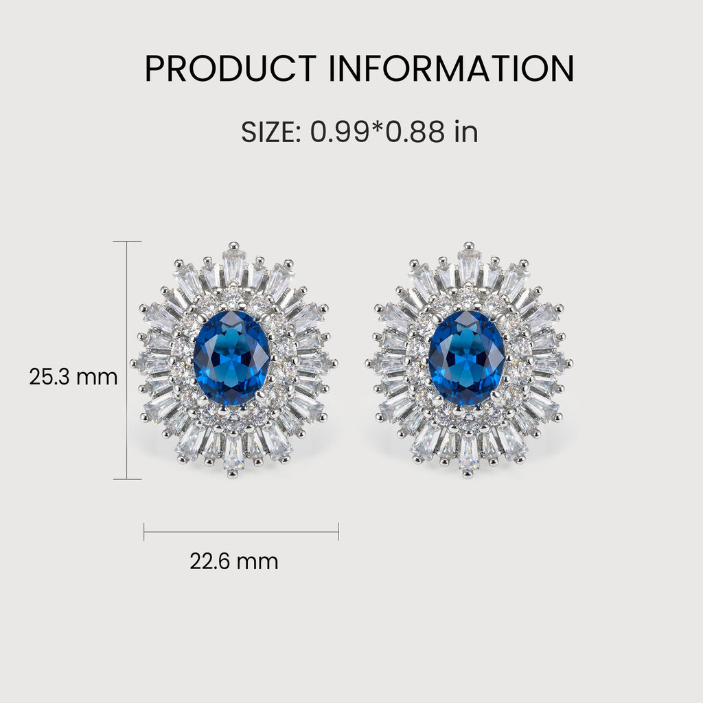 Blue Zirconia Sunburst Stud Earrings