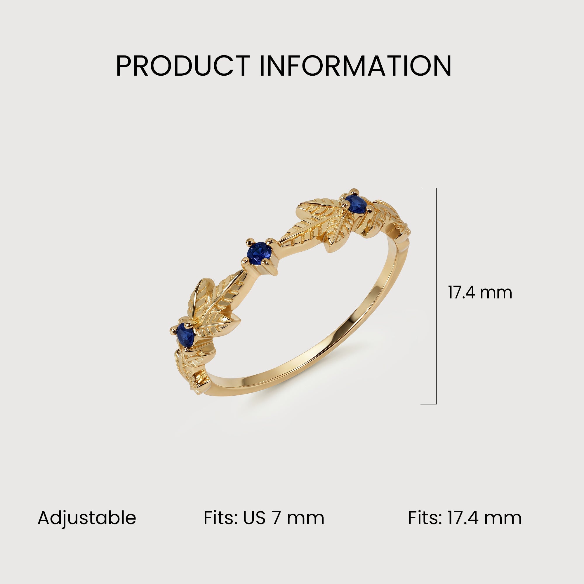 S925 Gold Plated Blue Spinel Leaf Adjustable Ring