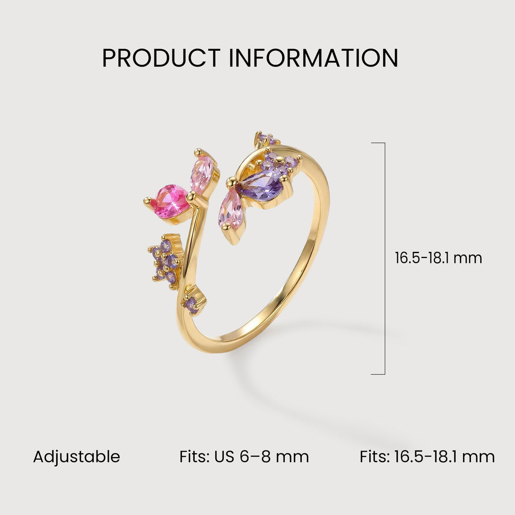 18K Gold-Plated S925 Floral Zircon Open Ring