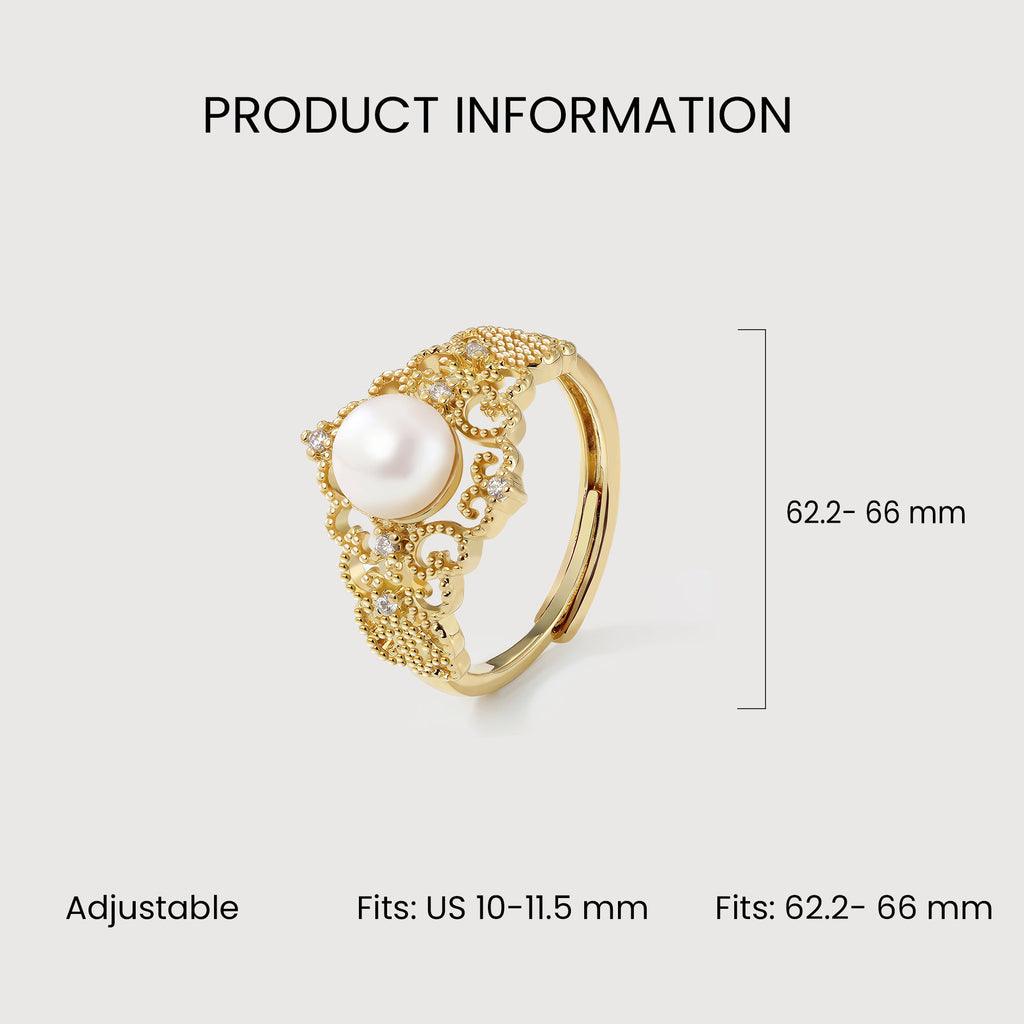 Pearl Filigree 18K Gold-Plated Copper Ring