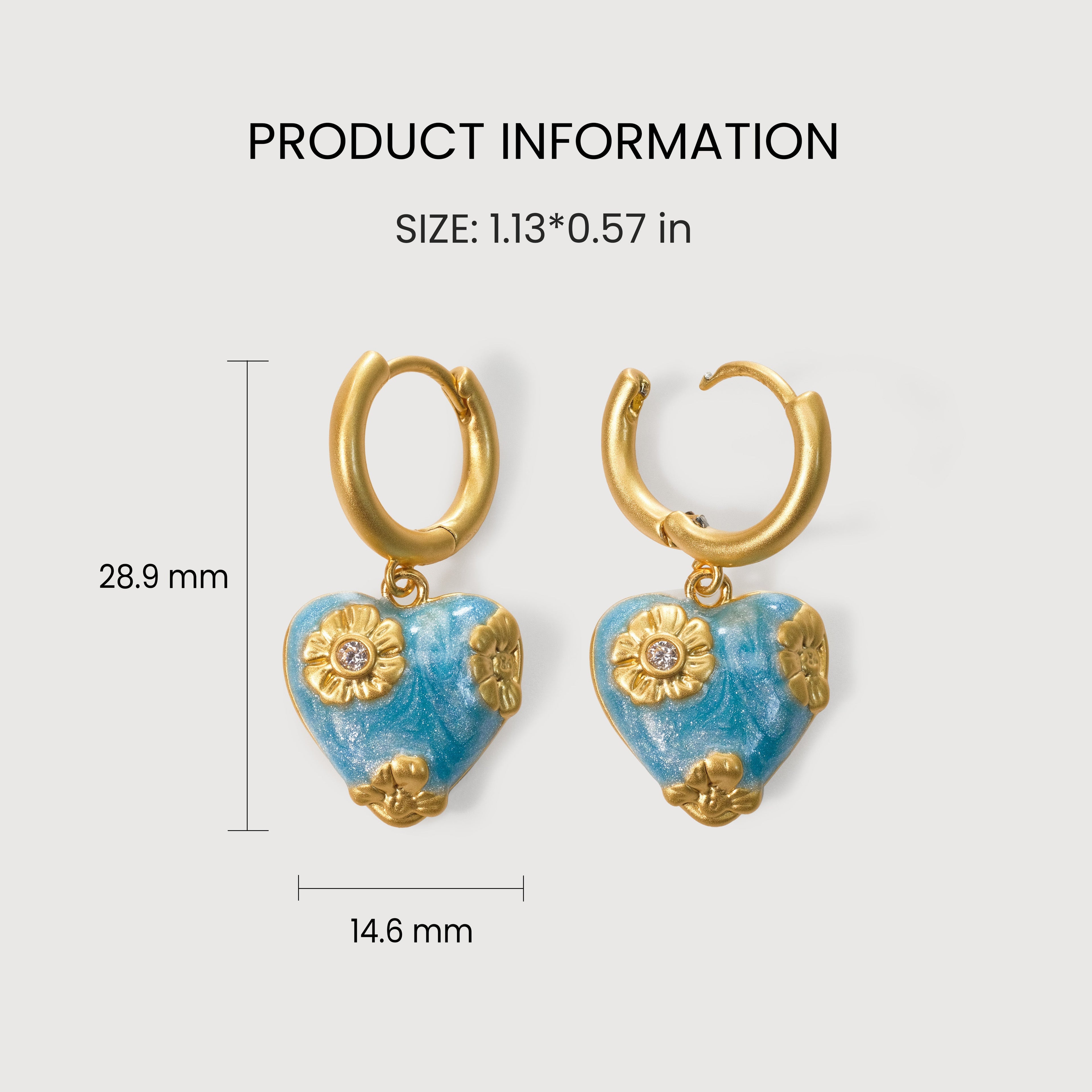 Blue Floral Heart Hinged Hoop Earrings