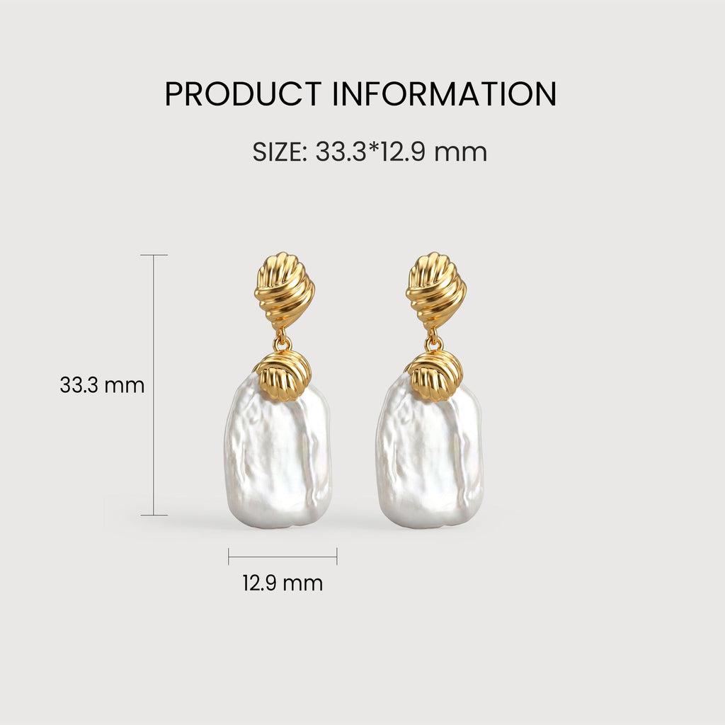 Textured Gold Baroque Pearl Drop Earrings
