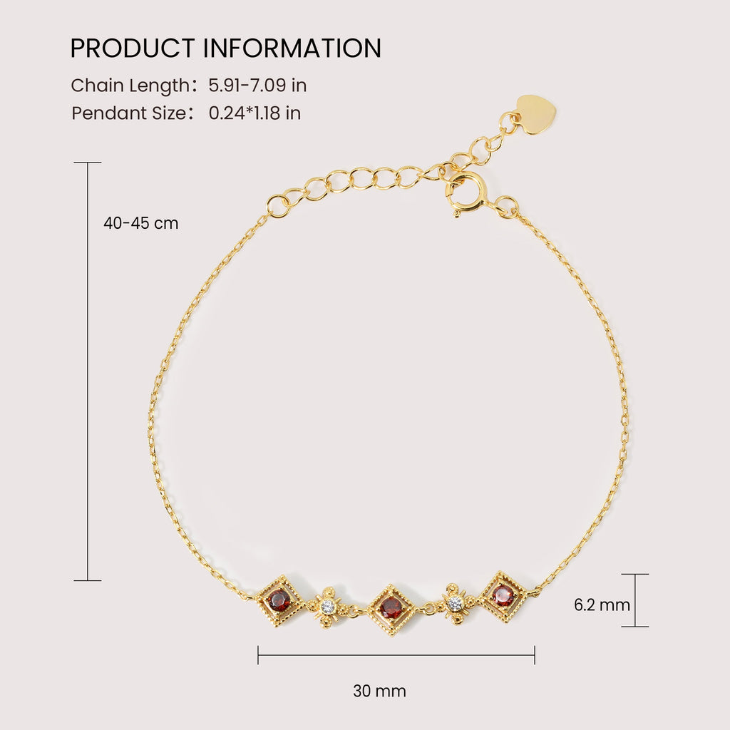 Garnet-Red Zirconia S925 Silver Chain Bracelet