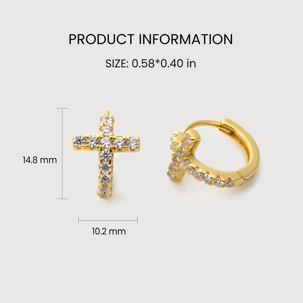 Cubic Zirconia Cross Huggie Earrings