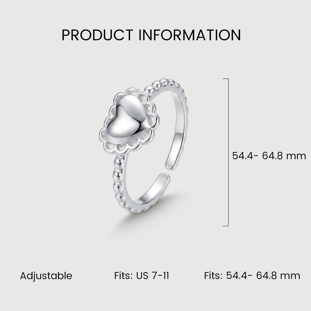 Heart Motif S999 Fine Silver Adjustable Ring