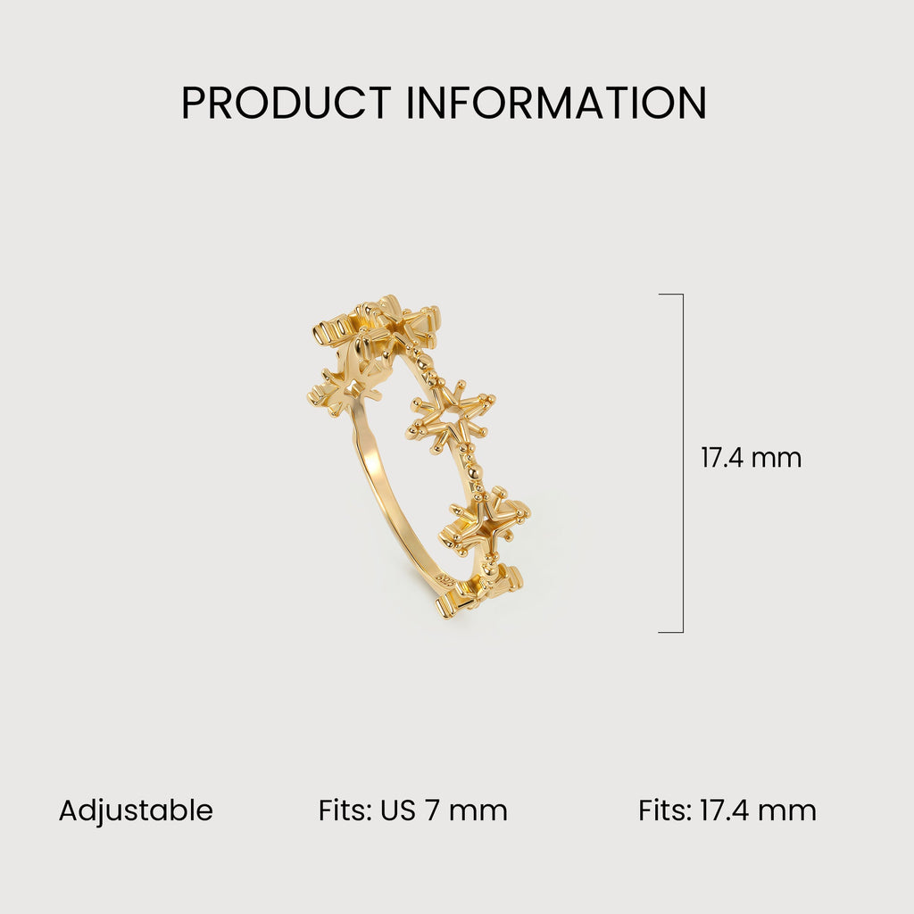 Celestial Motif Gold-Plated S925 Adjustable Ring