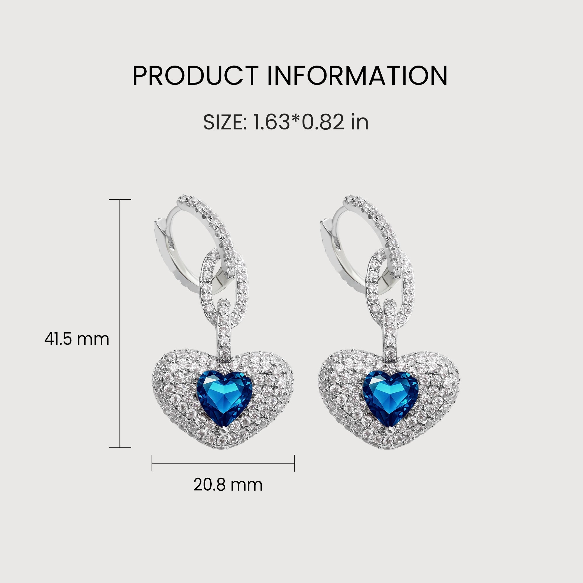 Blue Heart Pavé Link Drop Earrings
