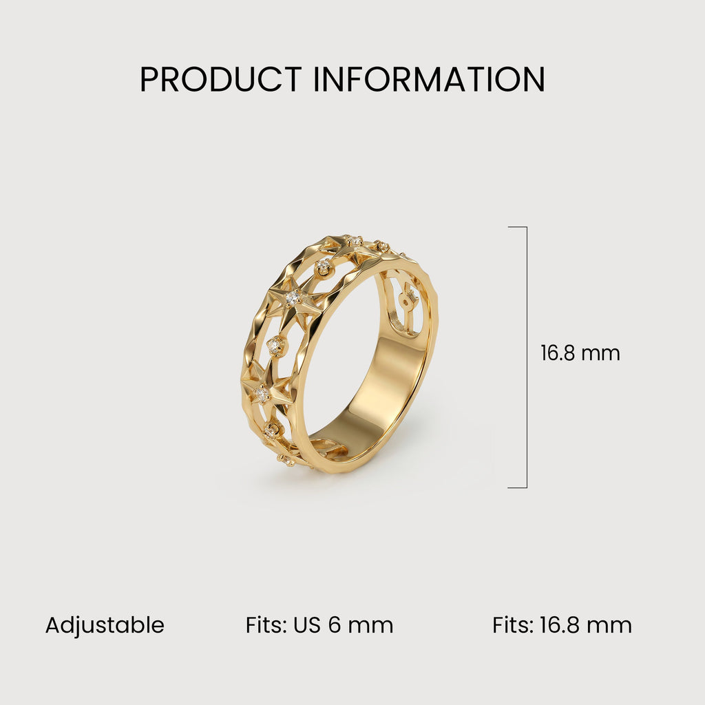 18K Gold-Plated S925 Openwork Star Ring