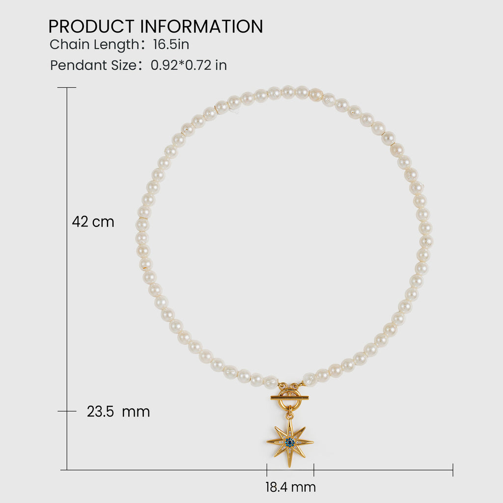 Gold-Plated Blue Starburst Pearl-Bead Necklace