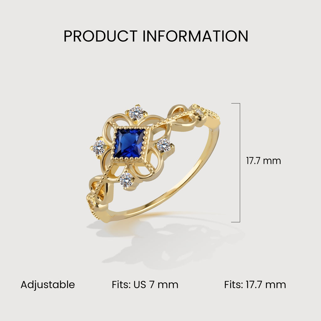 18K Gold-Plated S925 Blue Zircon Filigree Ring