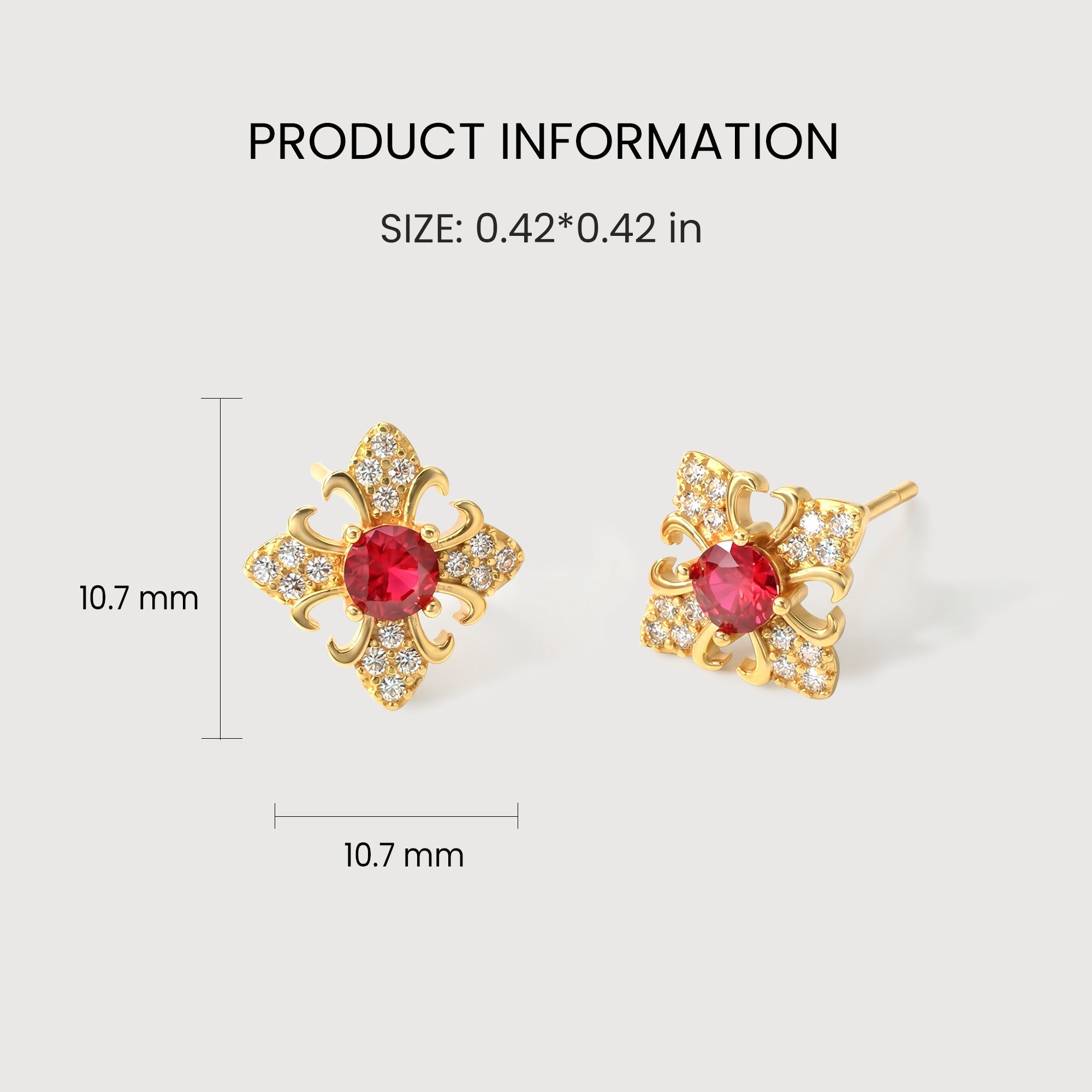 Ornamental Red Stone Sterling Silver Studs
