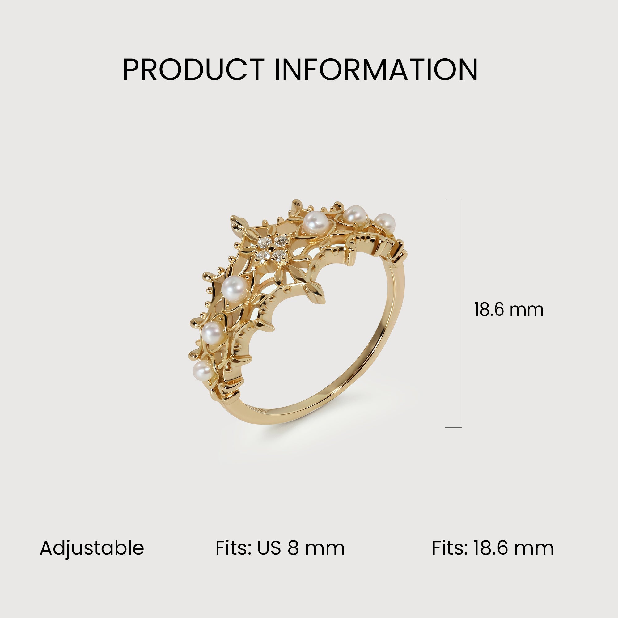 S925 Gold Plated Pearl Floral Adjustable Ring