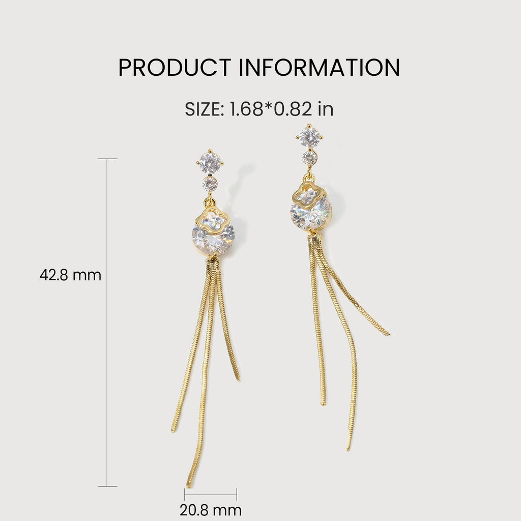 Clover Zircon Chain Tassel Drop Earrings