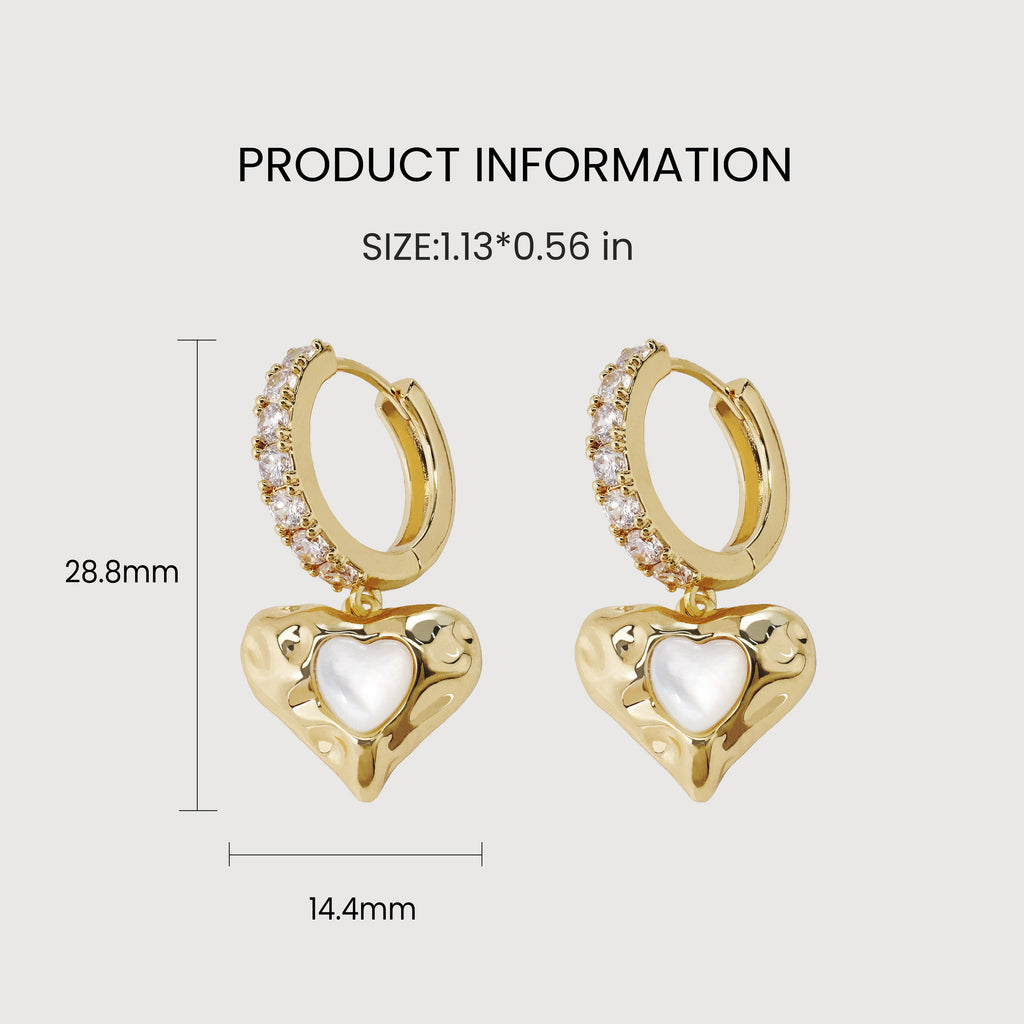 Pearl-Effect Heart Zirconia Hoop Earrings